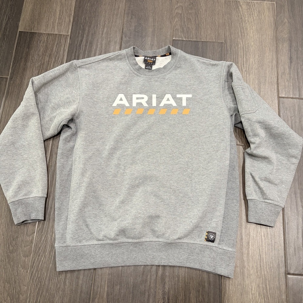 Ariat Rebar Workman Crewneck Sweatshirt Gray Spell Out Logo Men's Large